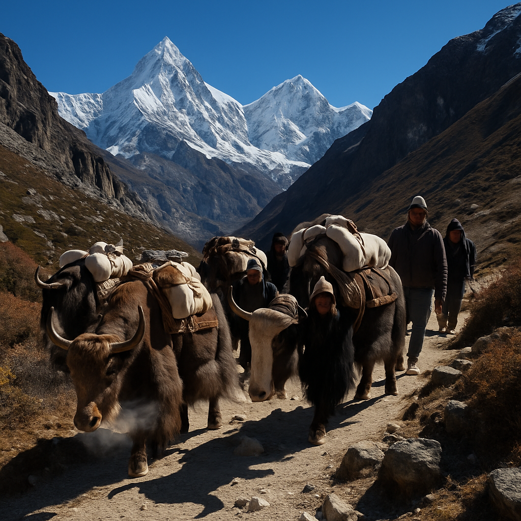 Sunlit Yaks On Himalayan Trail Paint by diamonds art
