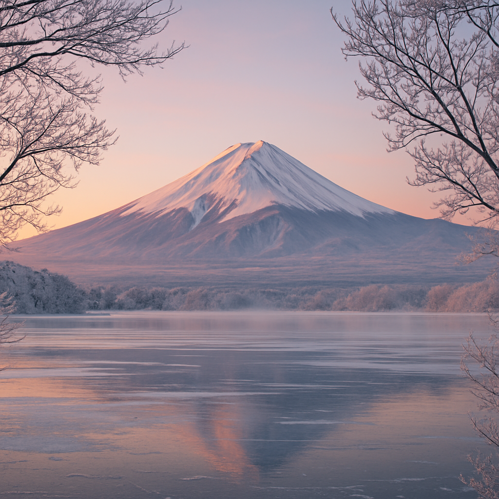 Winter Sunrise At Mount Fuji With Lake View Paint by diamonds kits