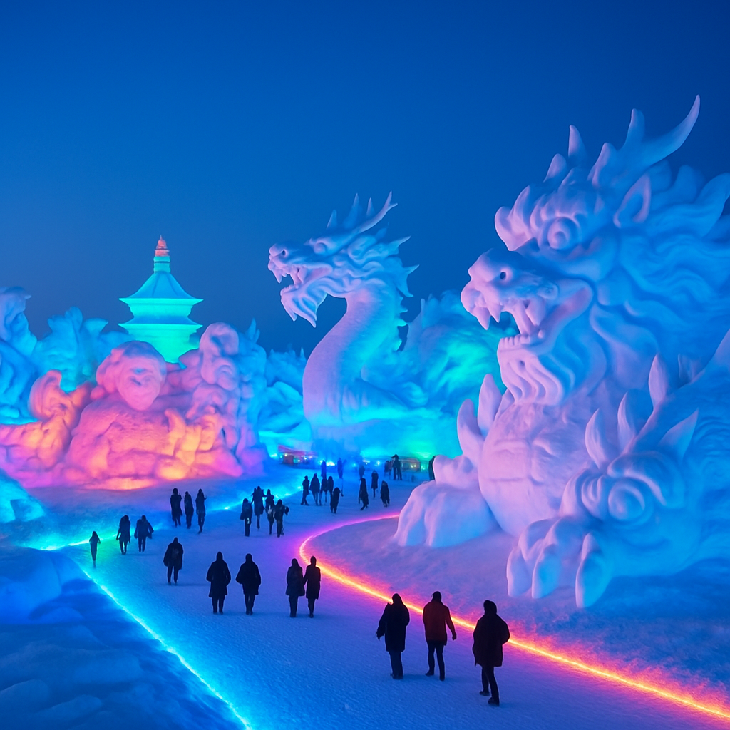 Harbin International Snow Sculpture Festival paint by diamonds
