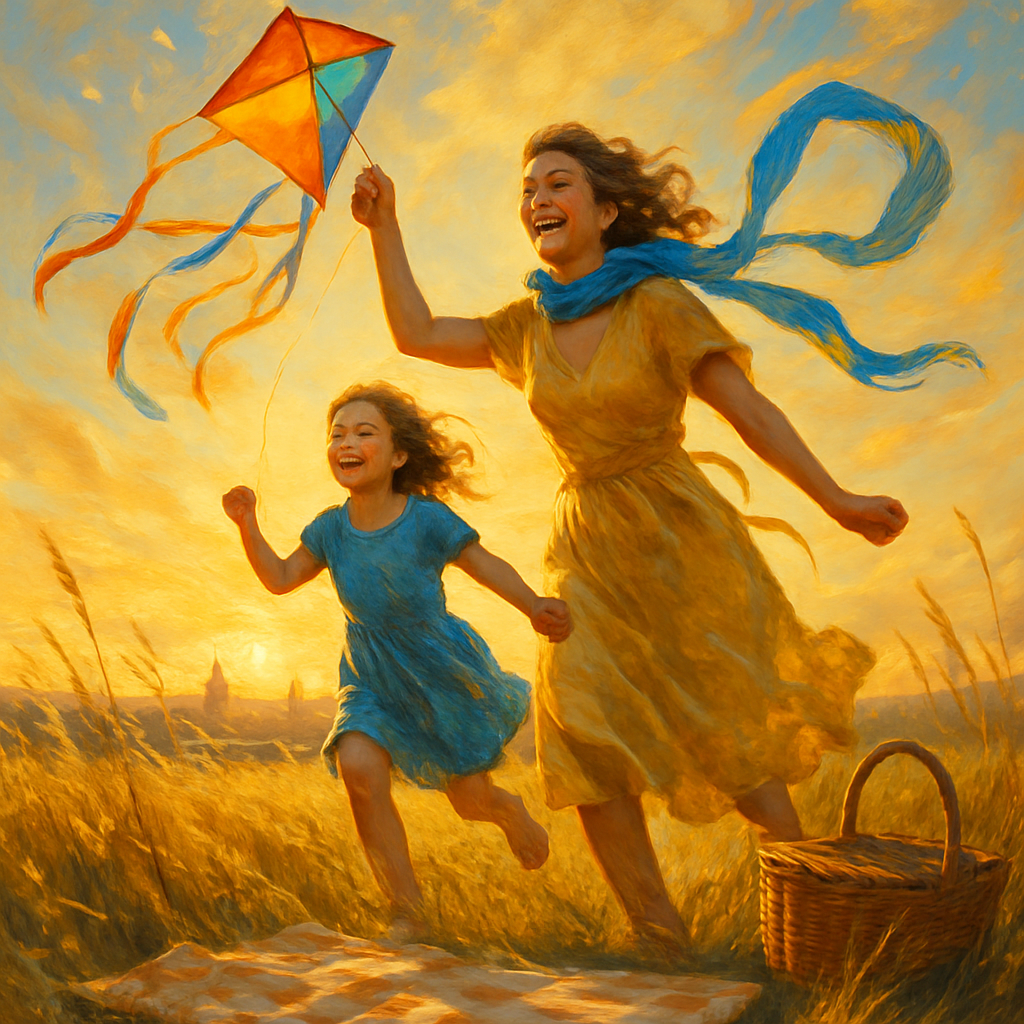 Sunlit Kite Lessons At The Meadow Edge Painting by diamonds kit