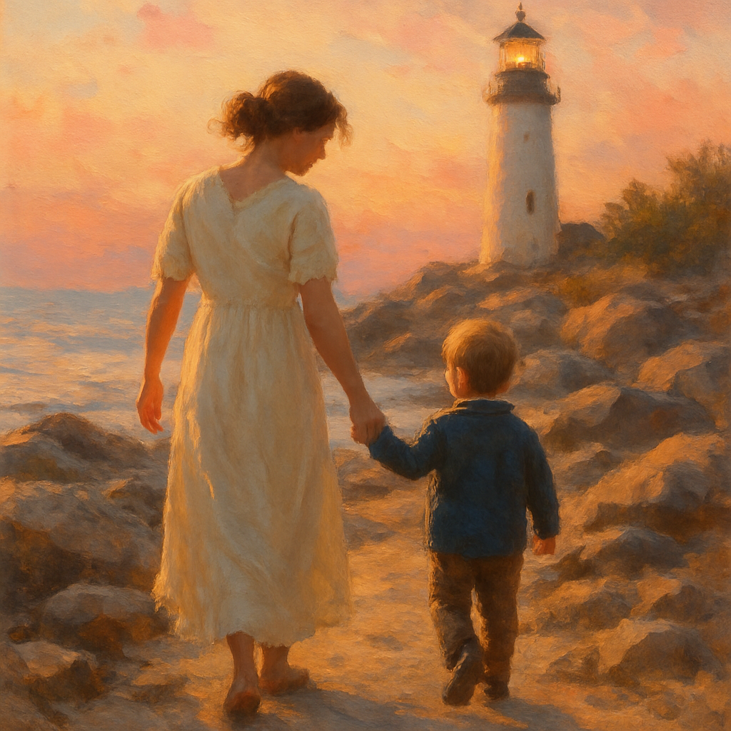 Lighthouse Of Love A Mother Guiding Her Child Home painting diamond kit