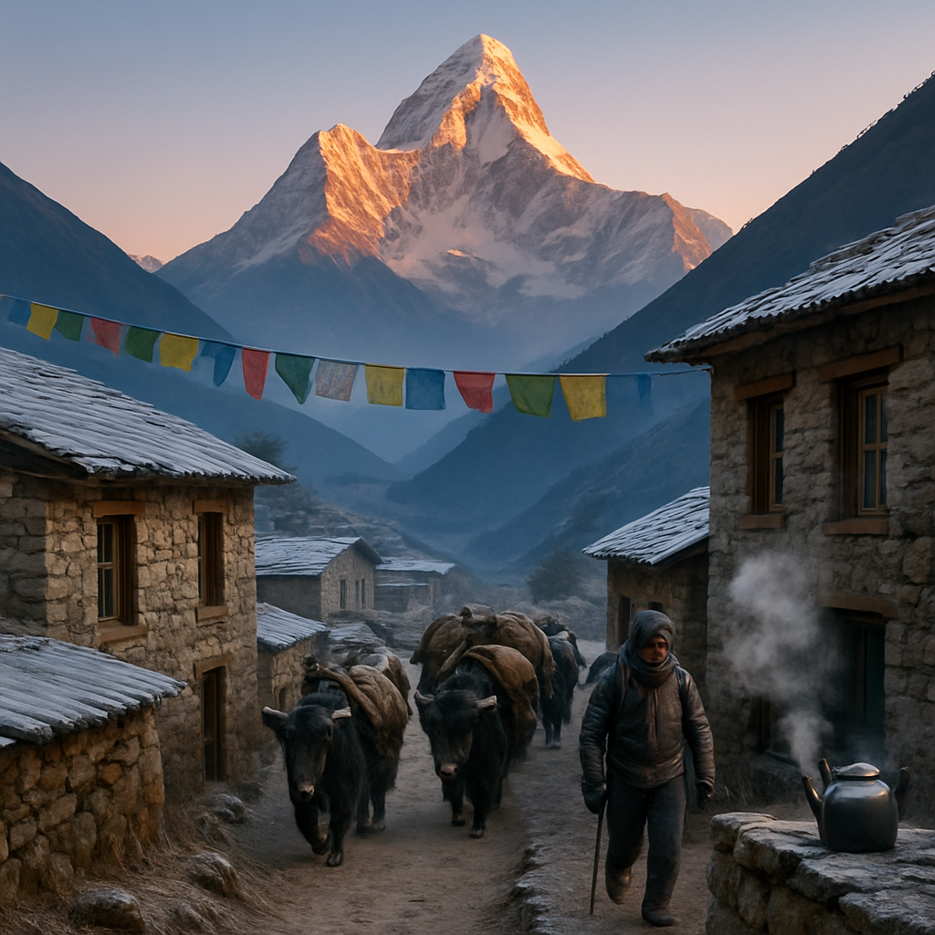 Ama Dablam Village Sunrise paint by diamond
