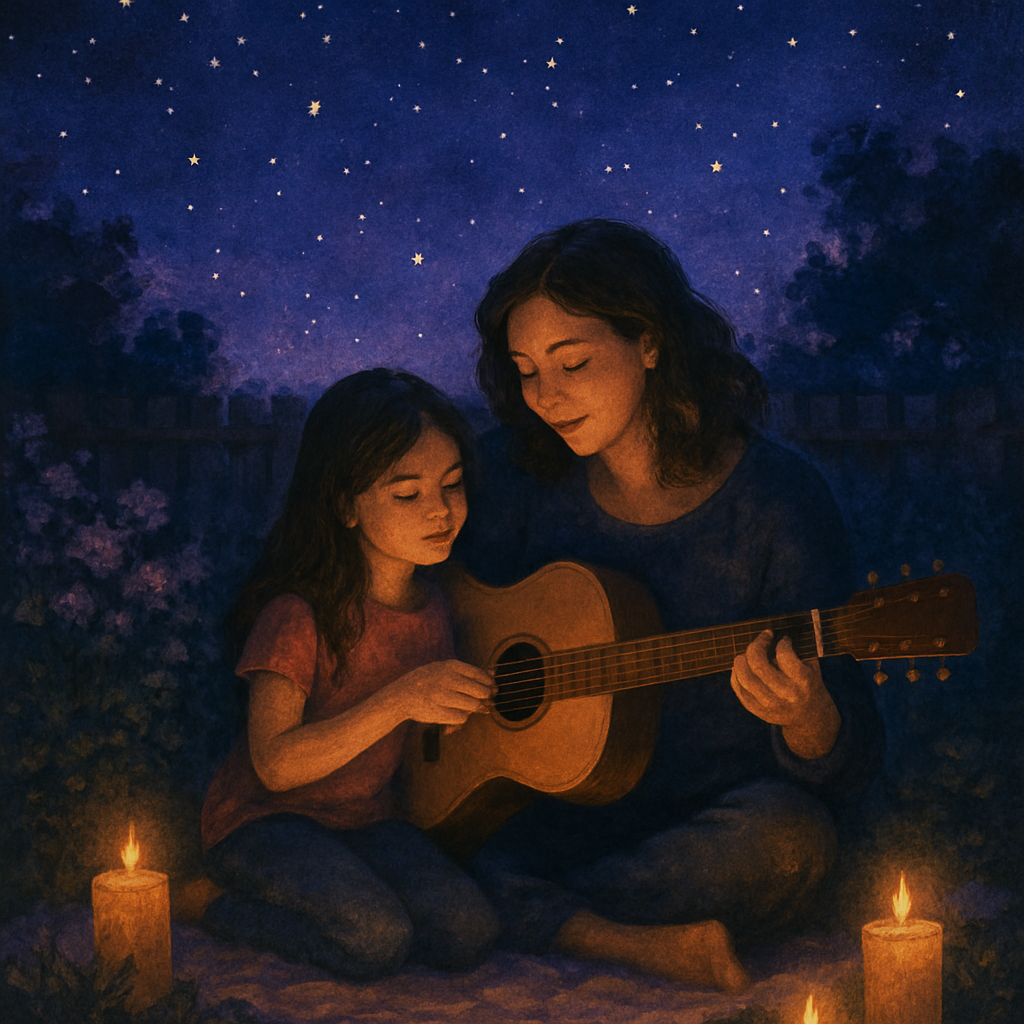 Evening Serenade A Mother And Daughter Under Twilight Stars paint by color