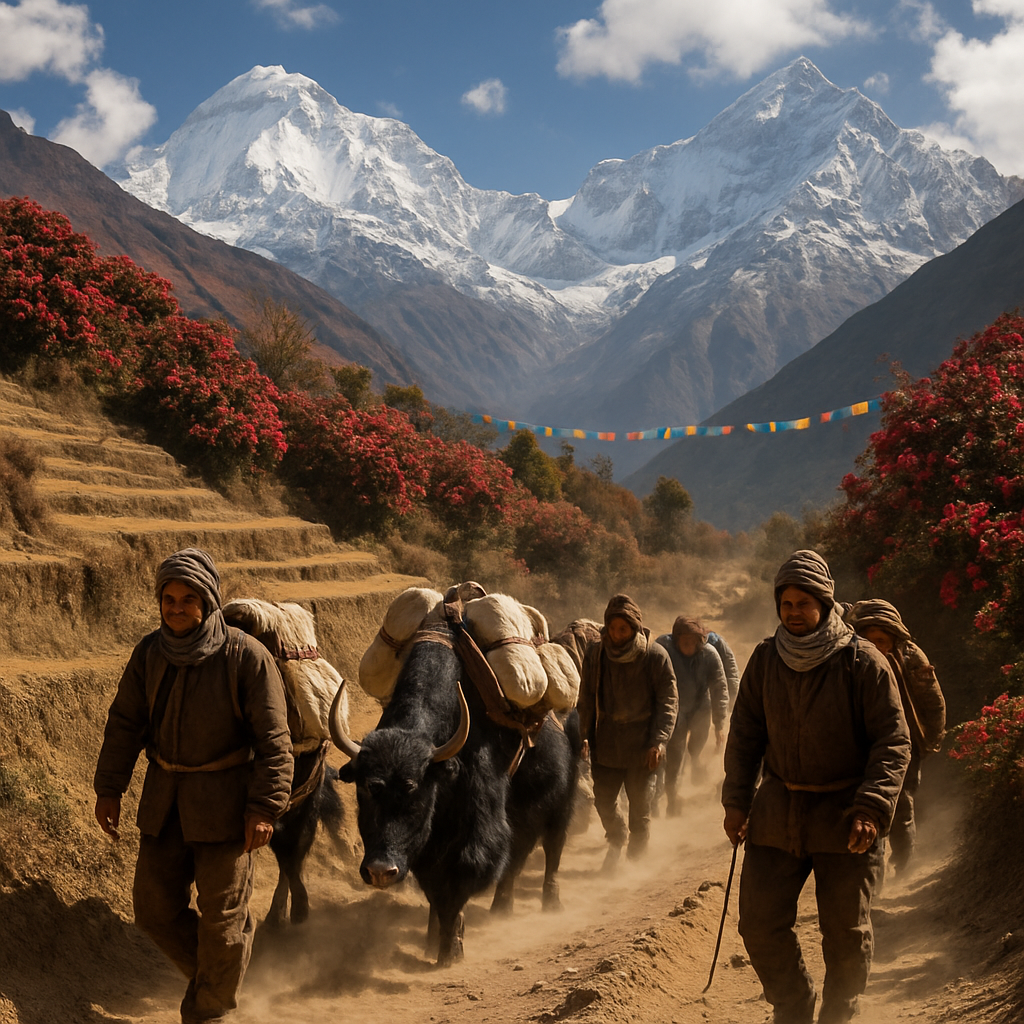 Yak Caravan Crossing The Himalayan Foothills paint by diamonds