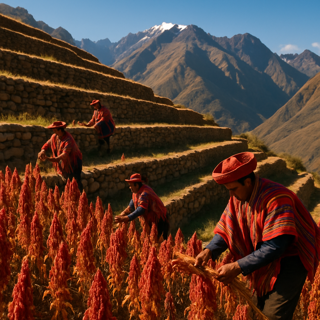 Andean Farmers Harvesting Quinoa On Terraces Paint by diamonds kits