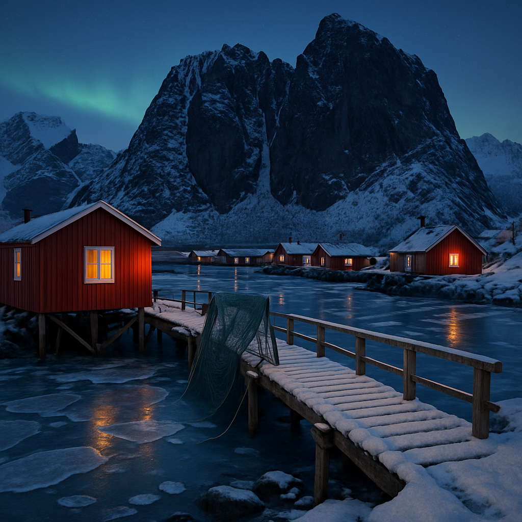 Norwegian Winter Harbor Peaks paint by diamonds