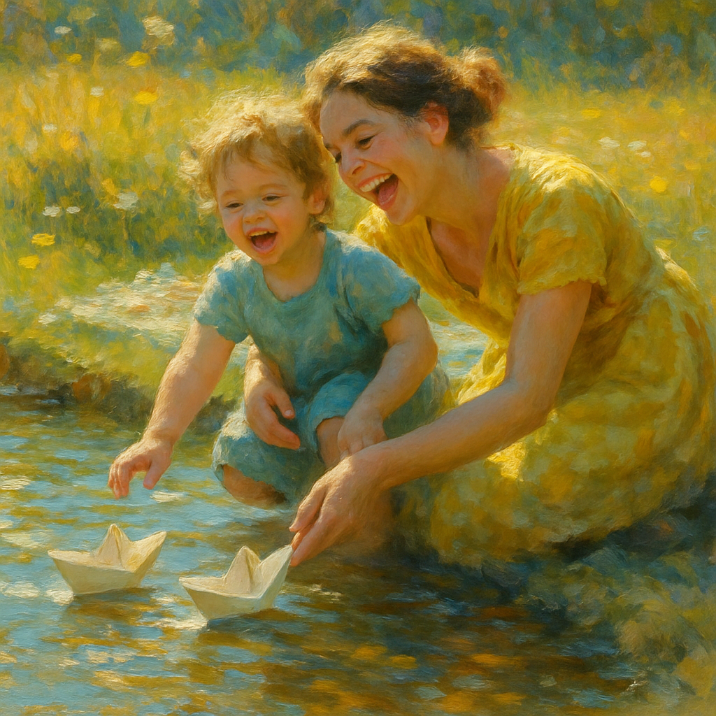 Sunlit Paper Boats On The Riverbank paint by diamonds