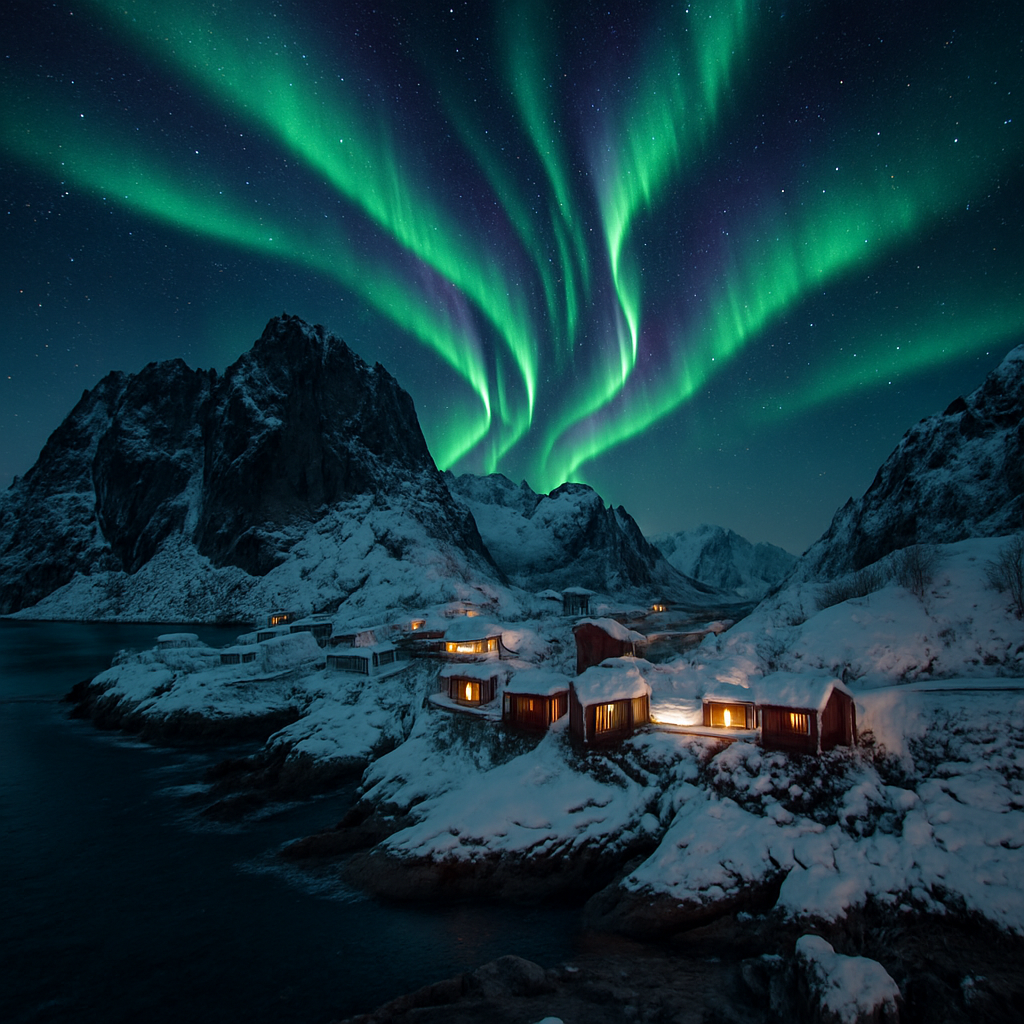 Winter Aurora Over Lofoten Mountains Paint by diamonds art