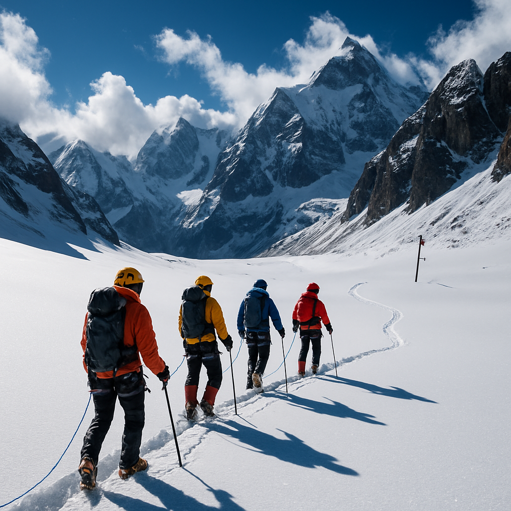 Hikers Crossing The Himalayan Snowfield paint by diamonds