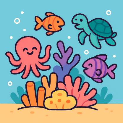 Underwater Coral Reef Festival paint by color