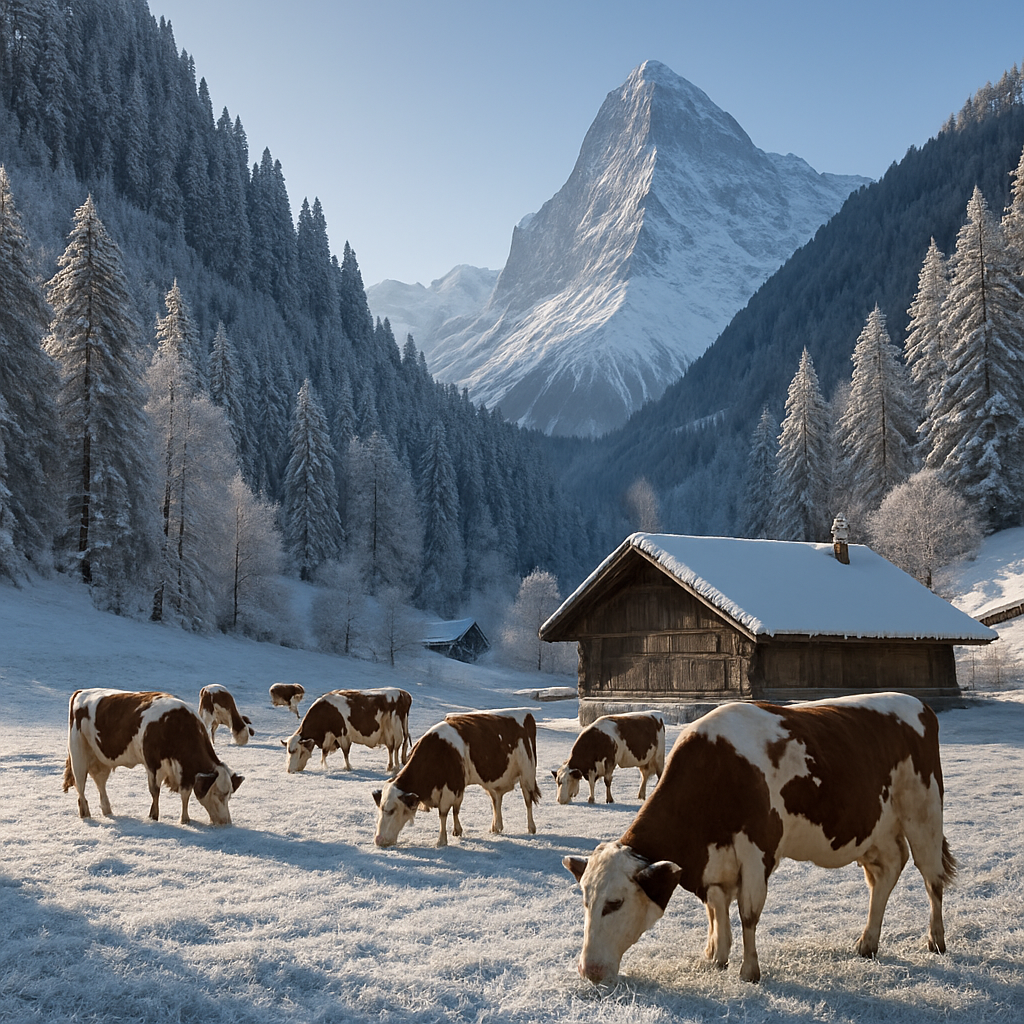Winter Wildlife On Swiss Alps Pasture diamonded painting kits