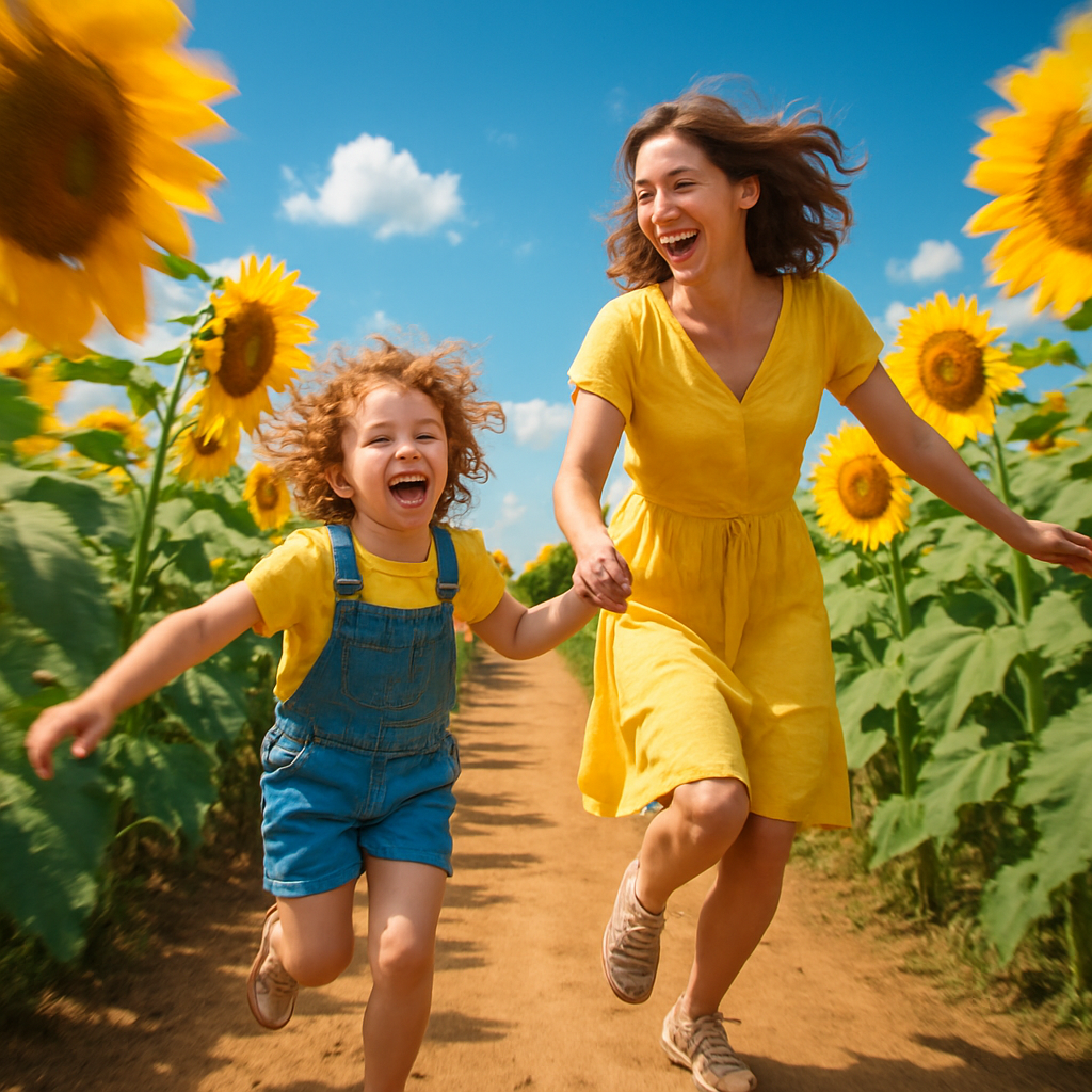 Joyful Footsteps Through Sunflower Fields paint by diamonds