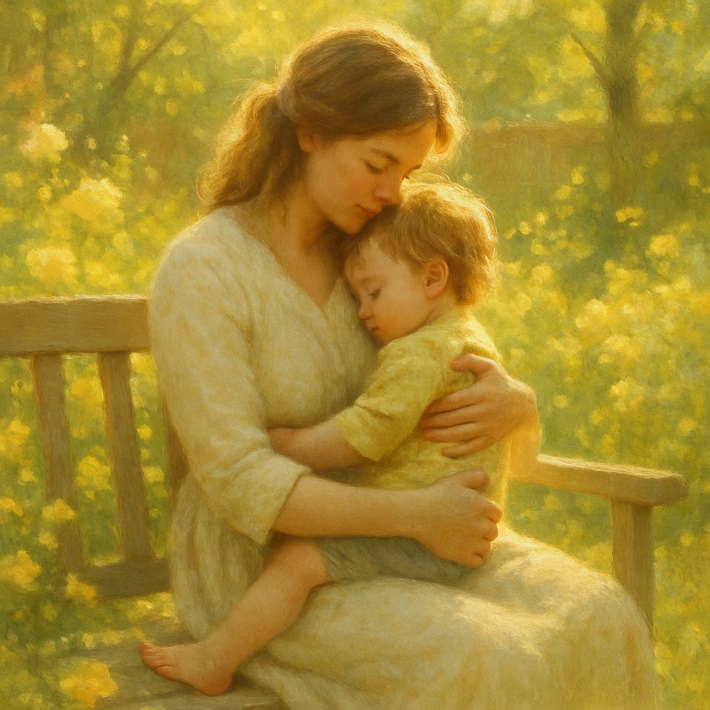 Sunlit Whispers Of A Mother And Child In A Cozy Garden paint by diamond