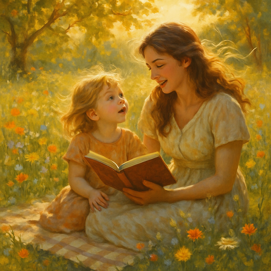 Dreamy Daydreams: A Mother And Child In A Field Of Wishes Painting by diamonds kit