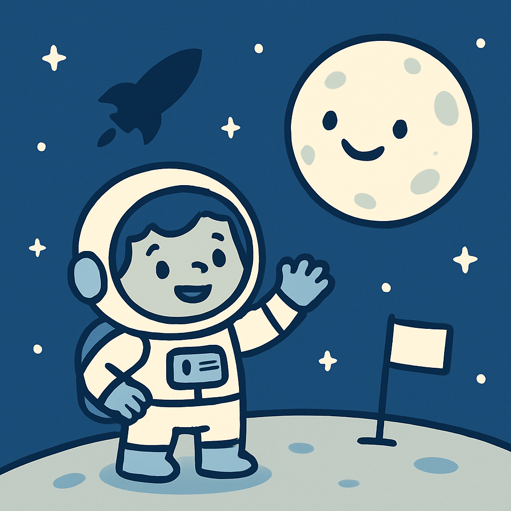 Young Astronaut And Friendly Moon paint by color