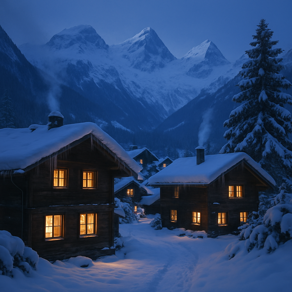 Swiss Alps Winter Village Twilight Paint by diamonds art