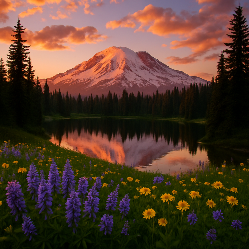 Serene Sunset Over Mount Rainier Paint by diamonds kits