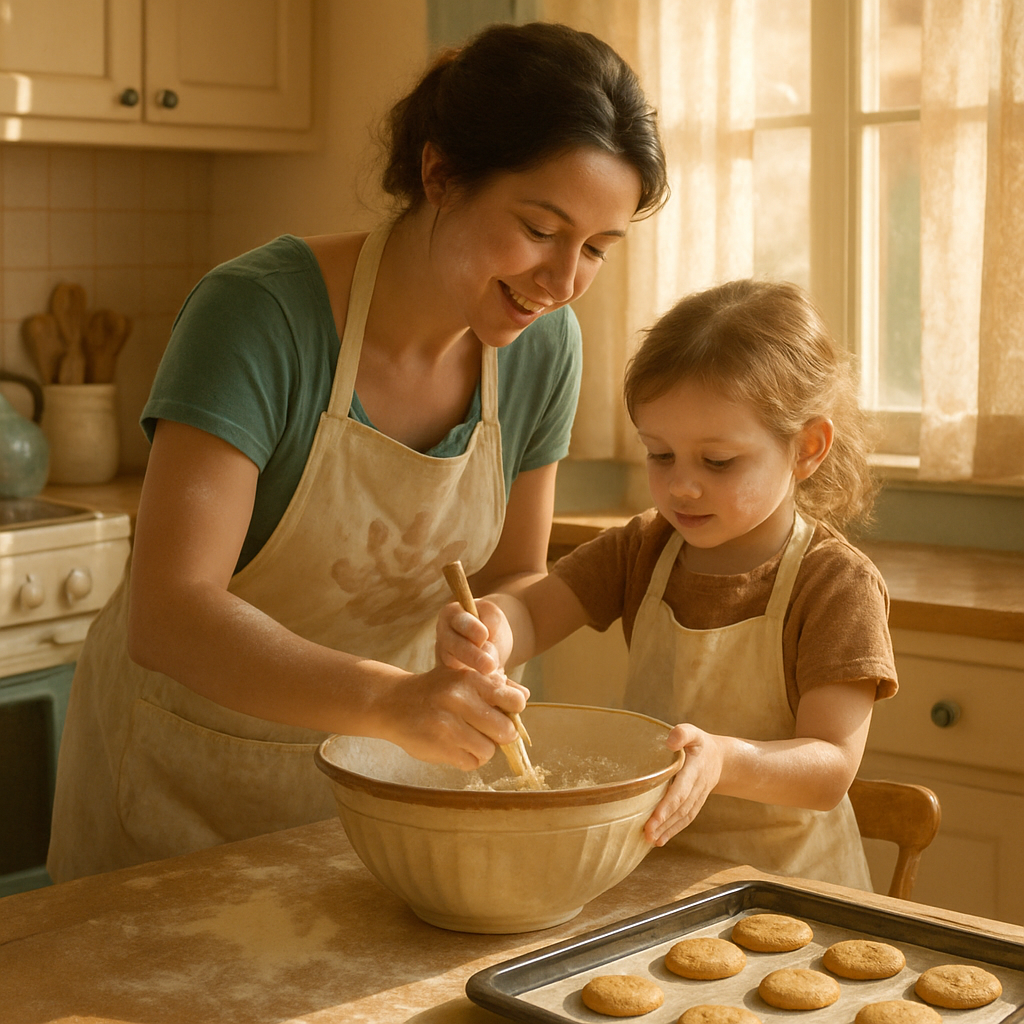 Sweet Nostalgia Mother And Child Baking Together Paint by diamonds kits