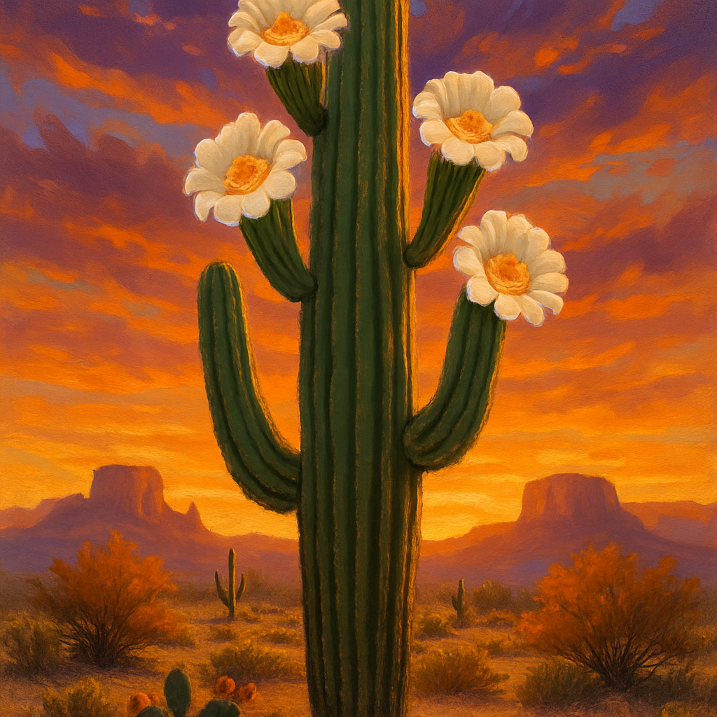 Saguaro Cactus Blooming Arizona Sonoran Desert paint by color