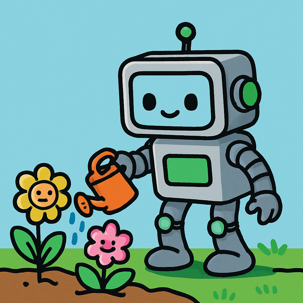 Robot Helper In The Garden painting diamond kit