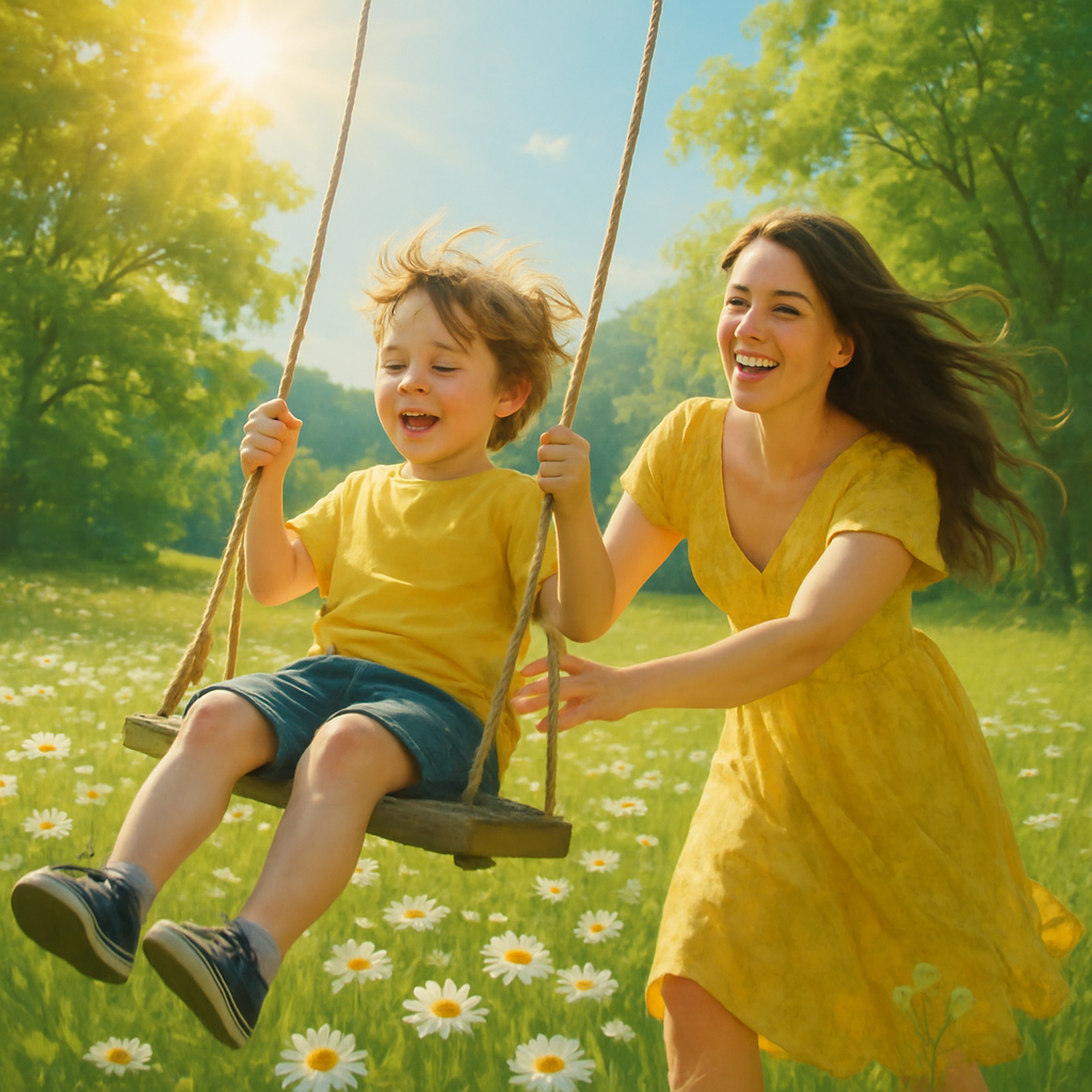 Garden Of Echoed Laughter Swinging Through Daisies diamond painting