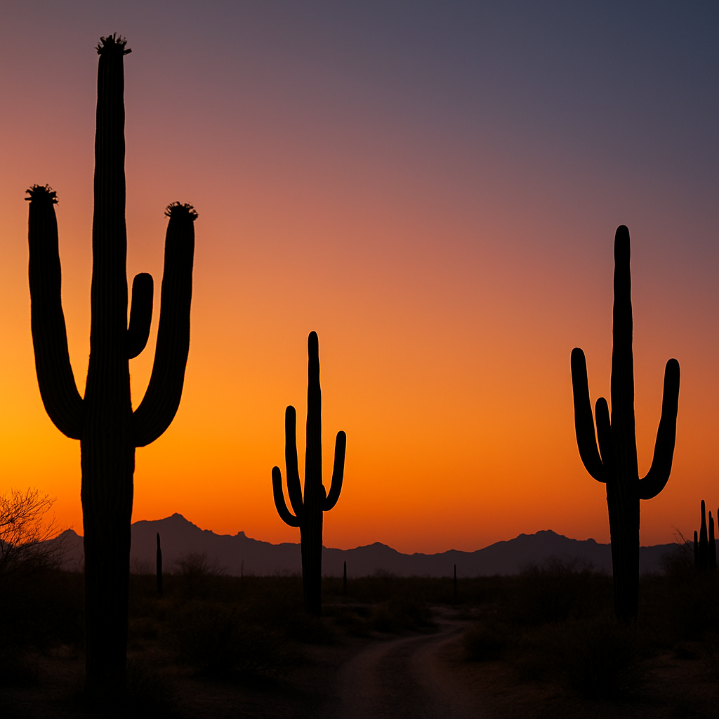 Saguaro Silhouettes In Sonoran Desert paint by color
