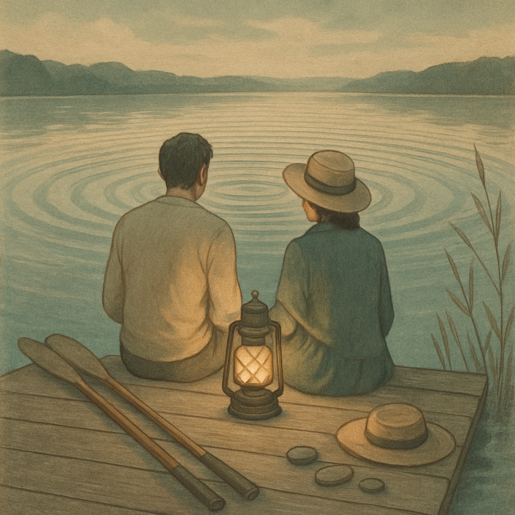 Father Son Sit Lakeside Quiet DIY paint by diamonds
