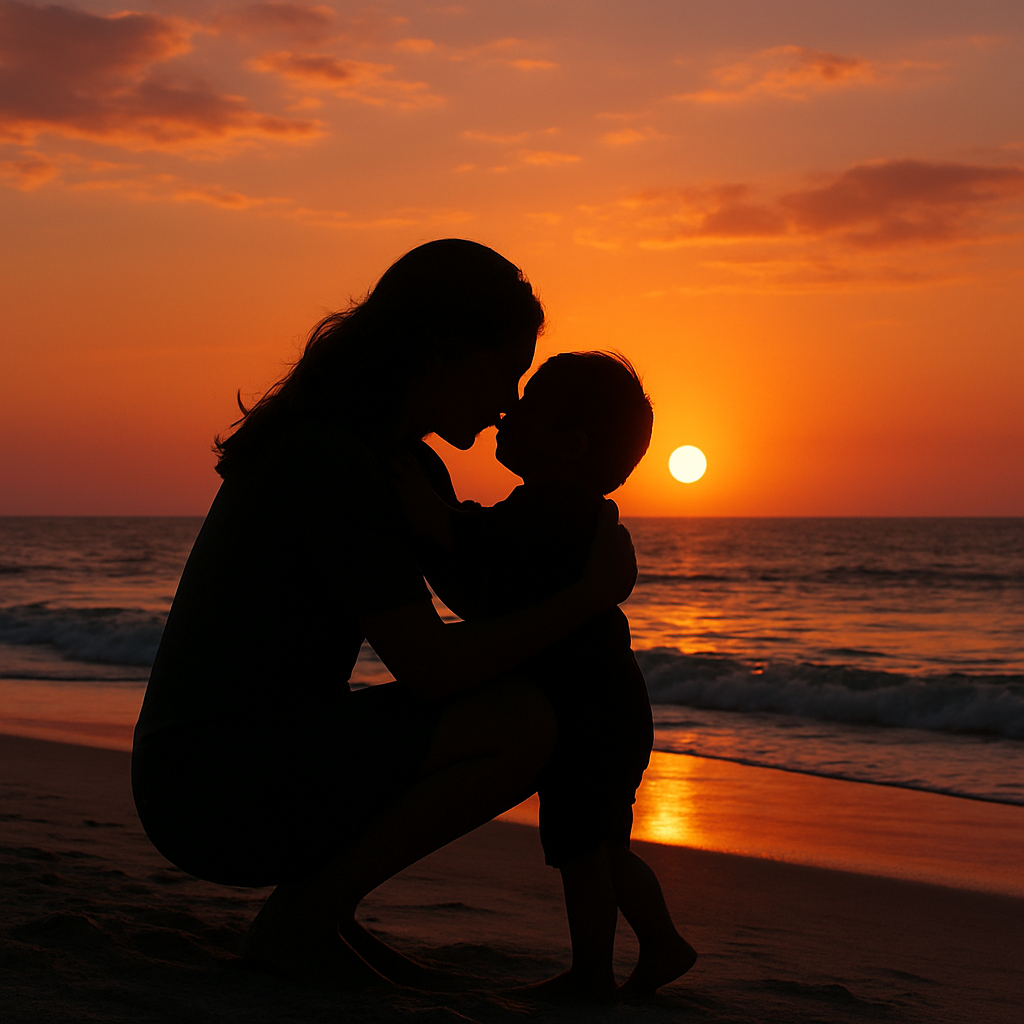 Dancing Shadows: A Mothers Embrace At Dusk paint by diamonds