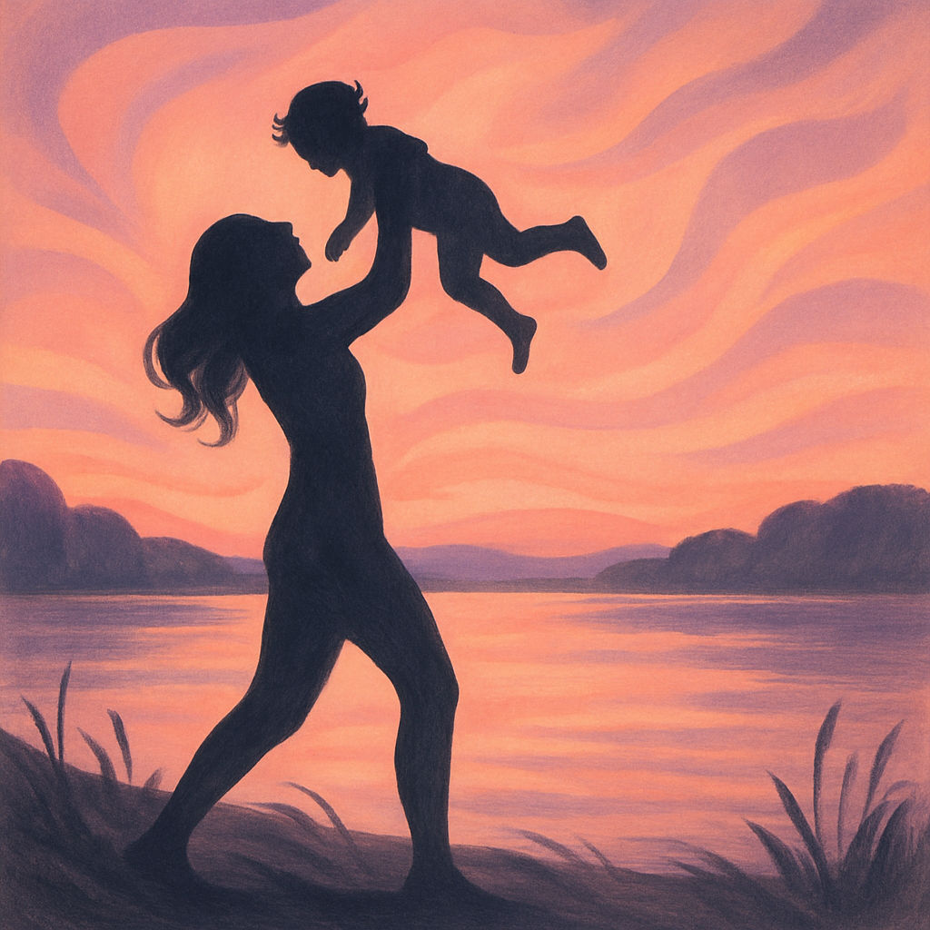 Twilight Dance: Mother And Child In Silhouetted Joy painting diamond kit