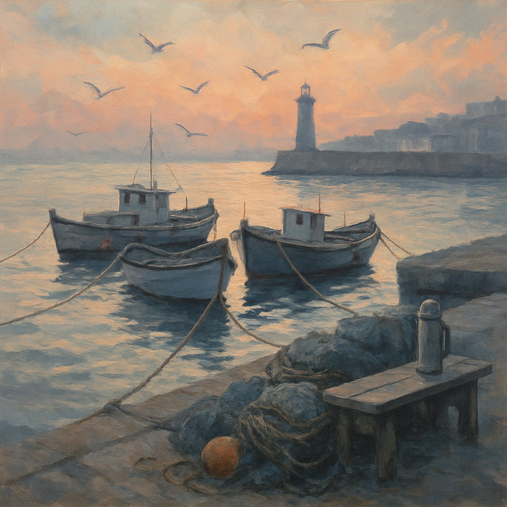 Harbor Dawn Fishing Boats DIY paint by diamonds