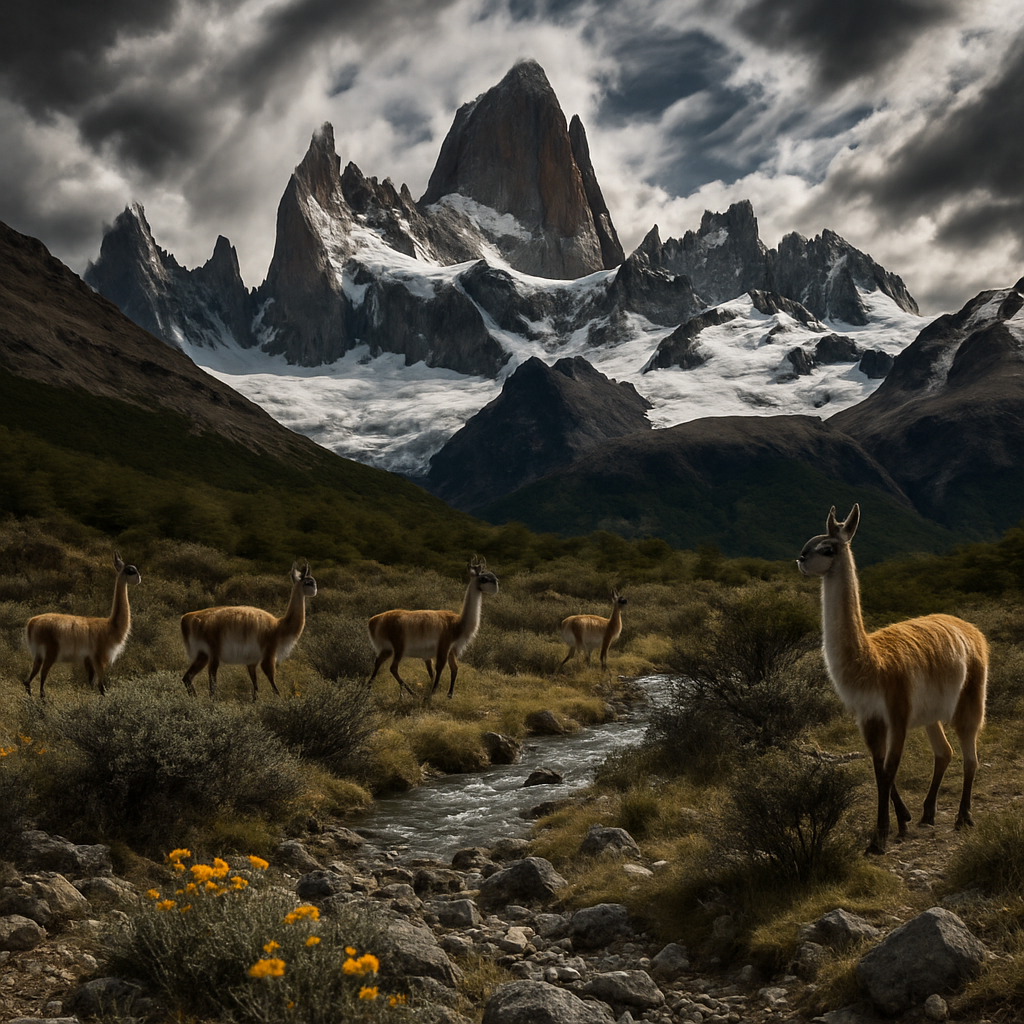 Patagonian Windscape With Guanacos And Cerro Fitz Roy DIY paint by diamonds