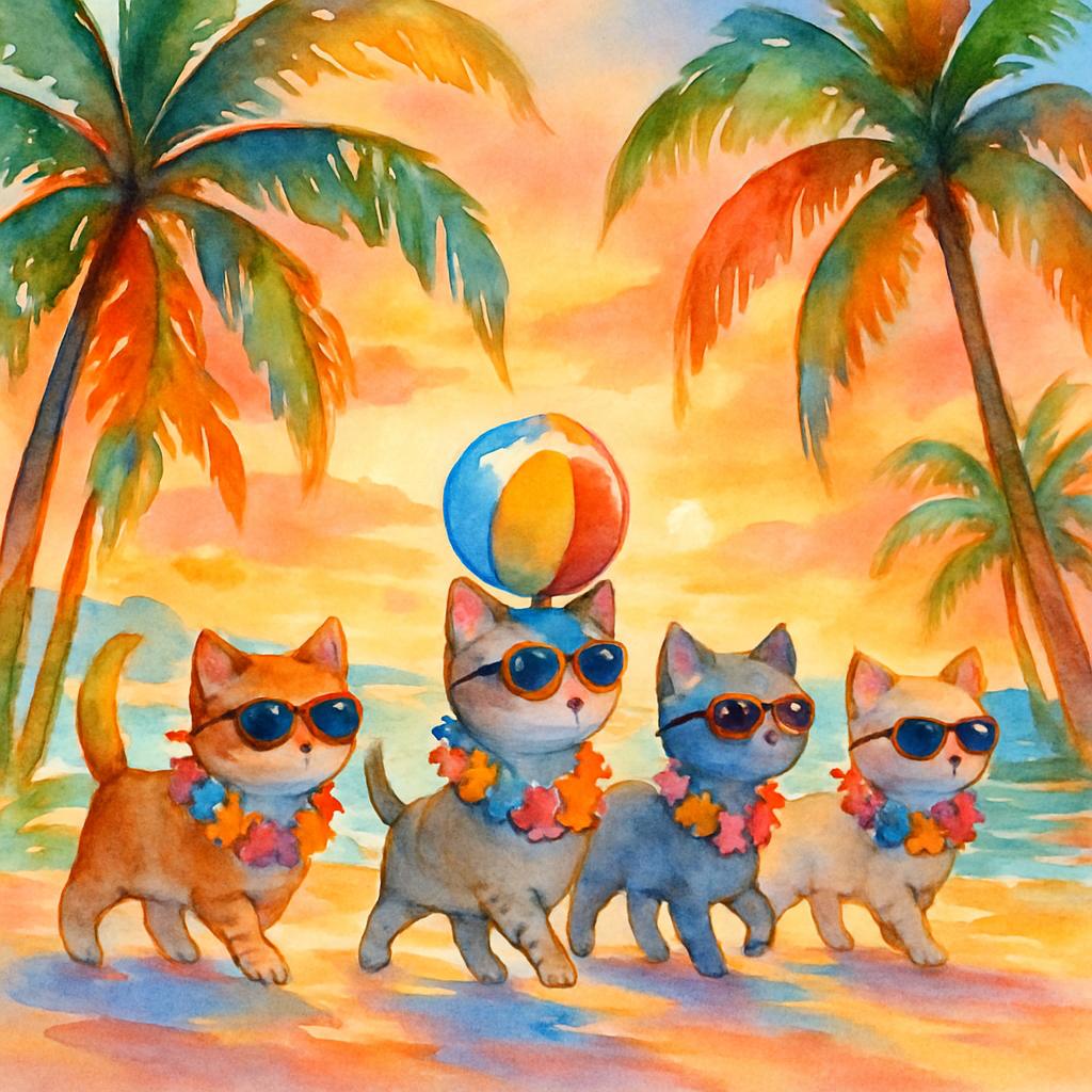 Palm Tree Parade Kitties diamonded painting kits
