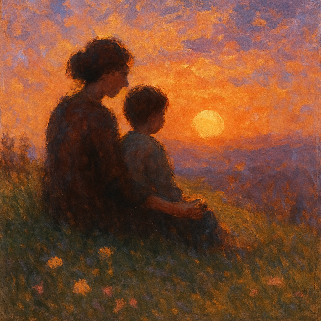 Sunset Serenade: A Mother And Childs Quiet Evening diamonded painting kits