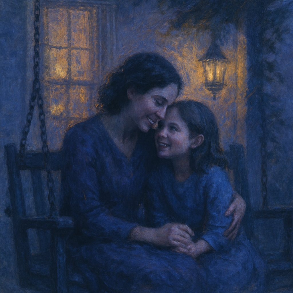 Twilight Whisper: Mother And Child Sharing Secrets At Dusk Paint by diamonds art
