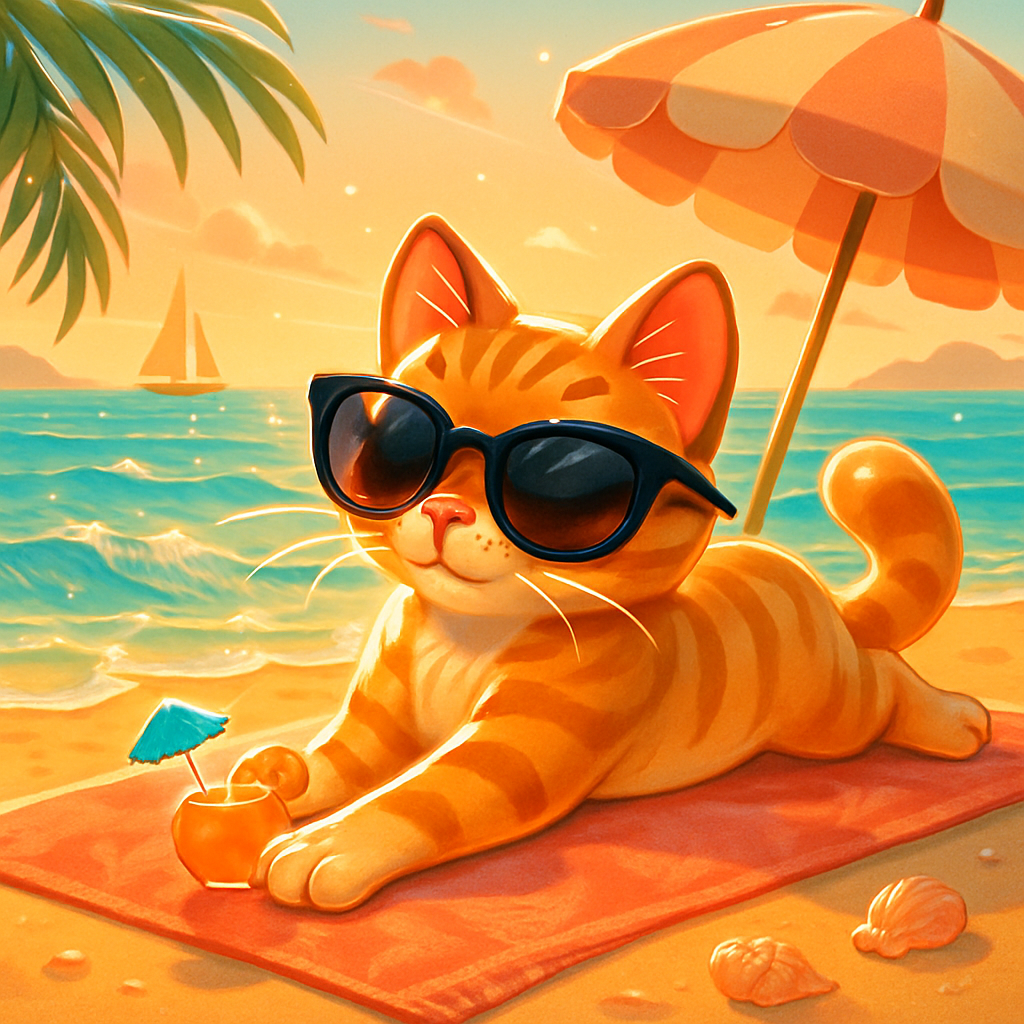 Cat On A Coral Sunset Towel Painting by diamonds kit