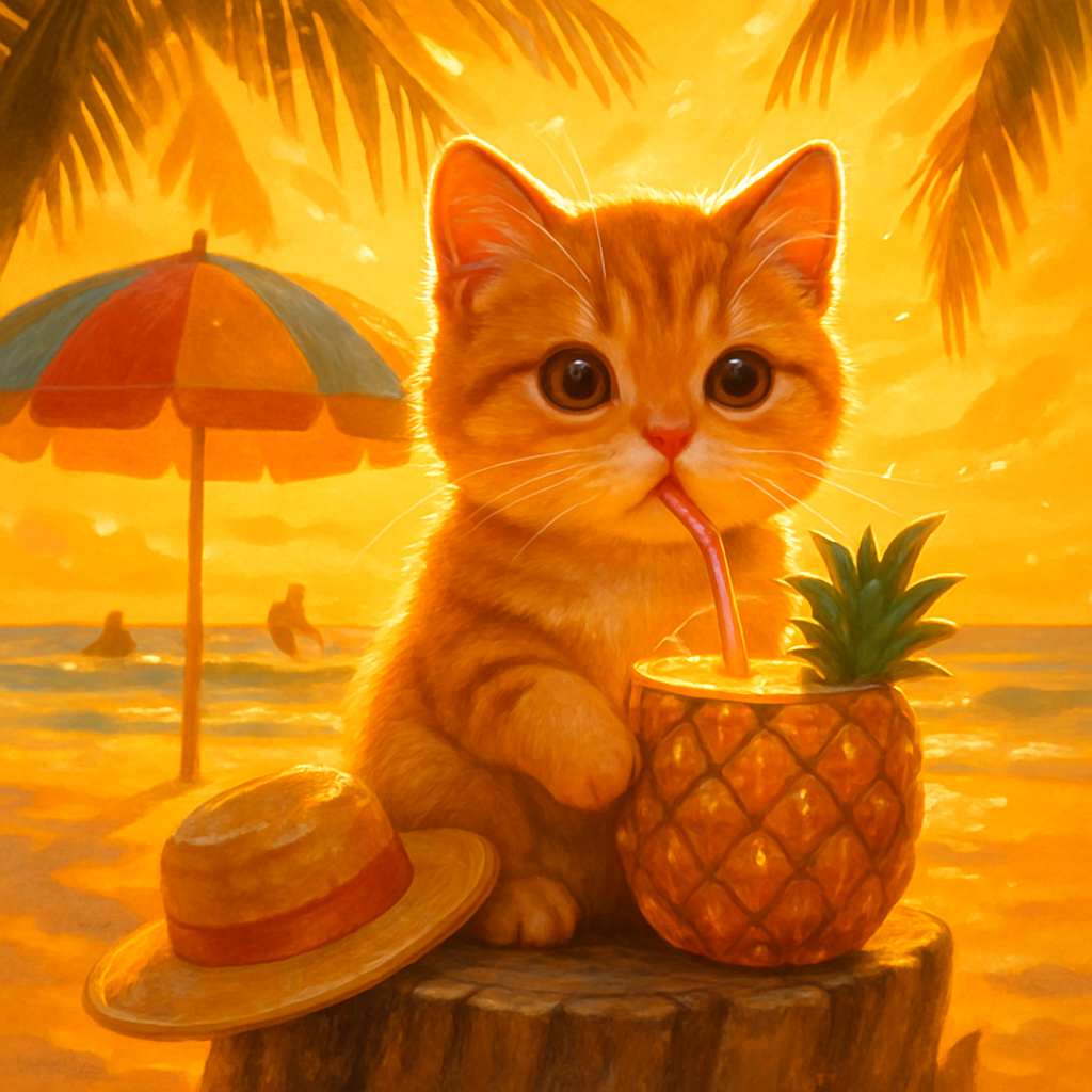 Tropical Drink Sipping Cat Paint by diamonds kits