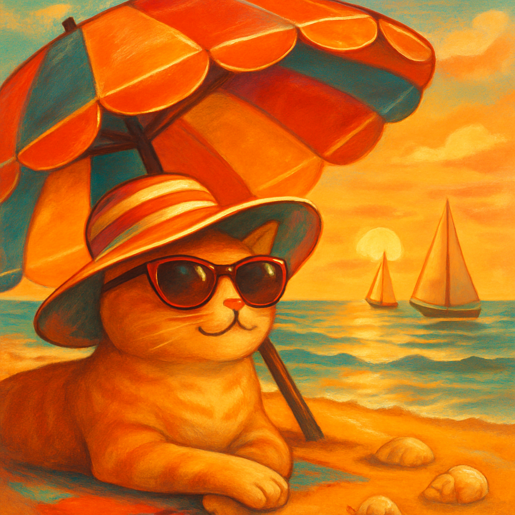 Seaside Umbrella Sunhat Cat paint by diamonds
