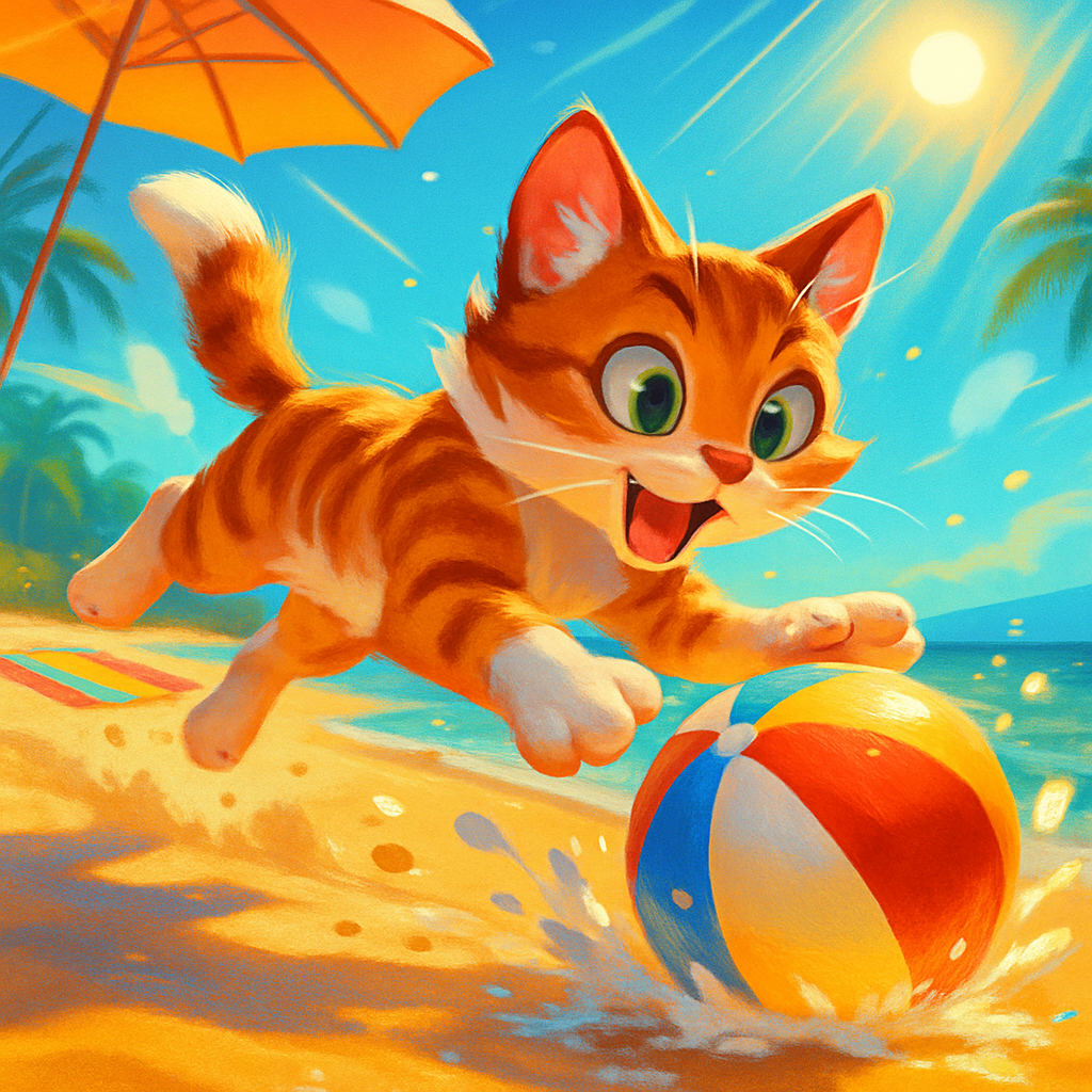 Beach Ball Chase Cartoon Cat paint by color