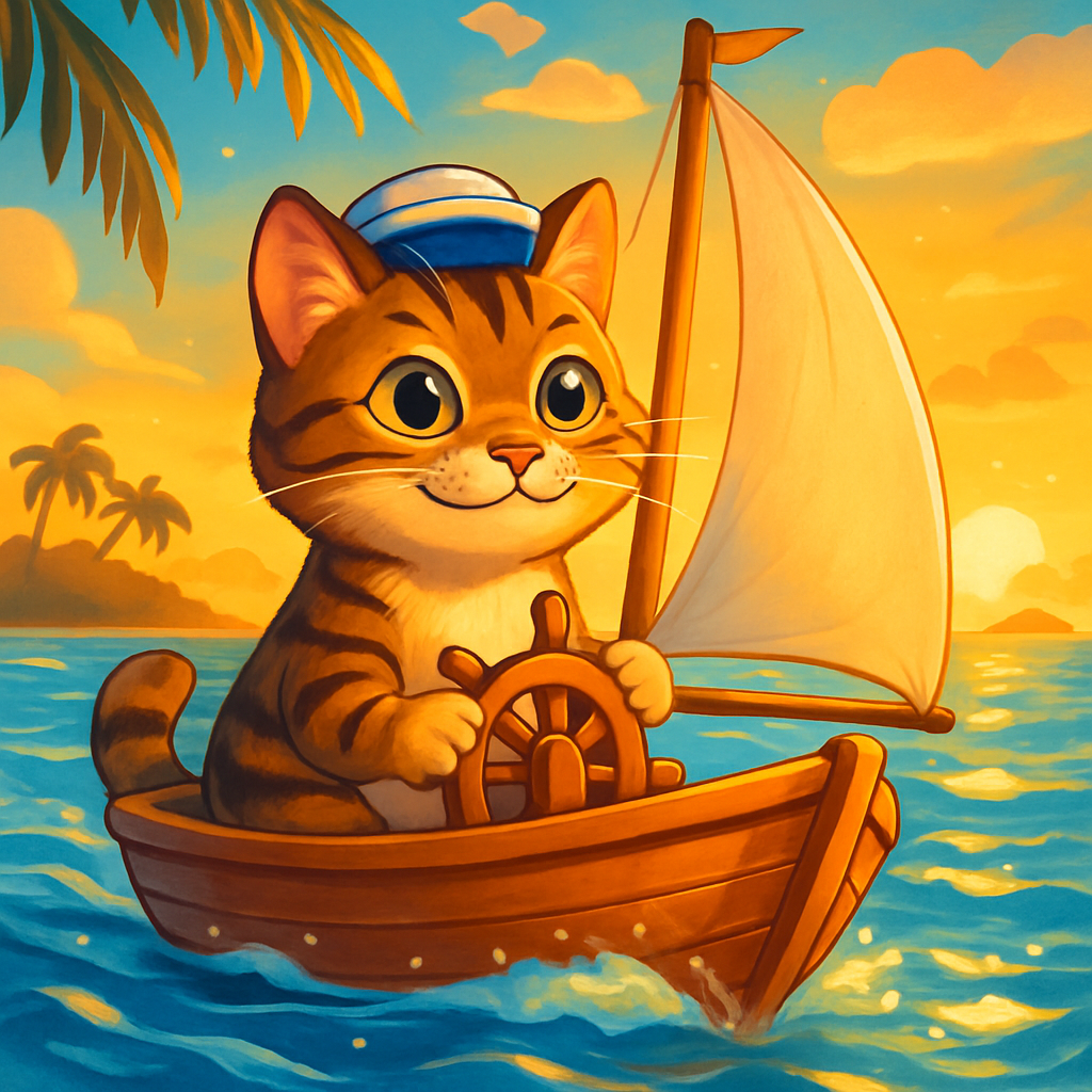 Sunset Sailor Cat painting diamond kit