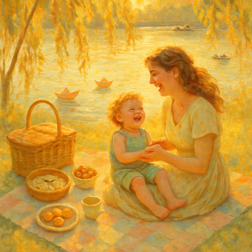 Sunlit Devotion A Tender Picnic By The Lake paint by diamond