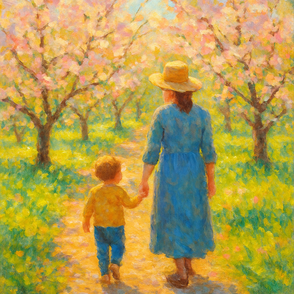 Sunlit Stroll Through The Orchard Blossoms painting diamond kit