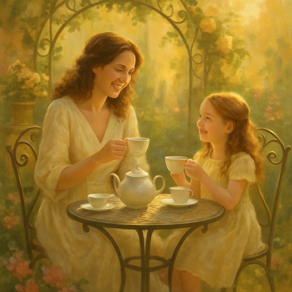 Golden Afternoon Tea In A Garden Nook painting diamond kit