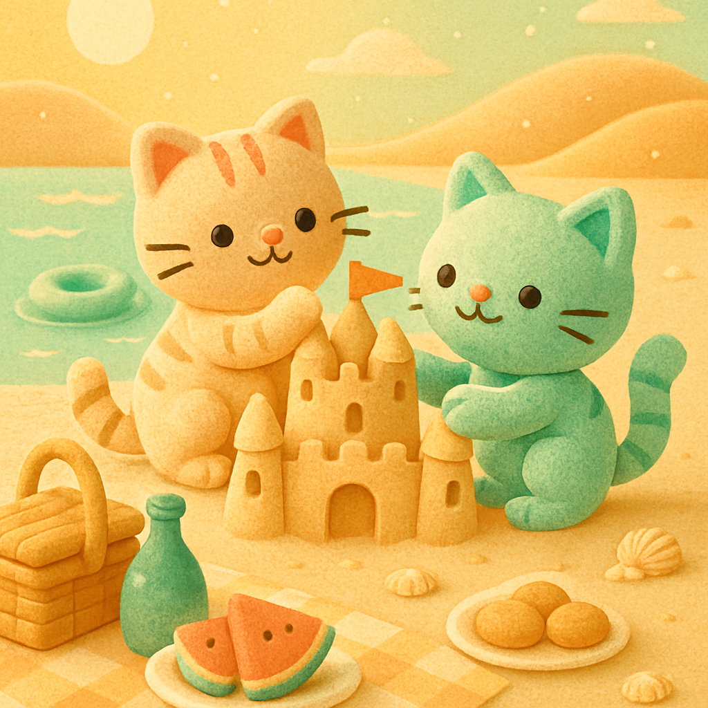 Kittens Building A Sandcastle Picnic paint by color