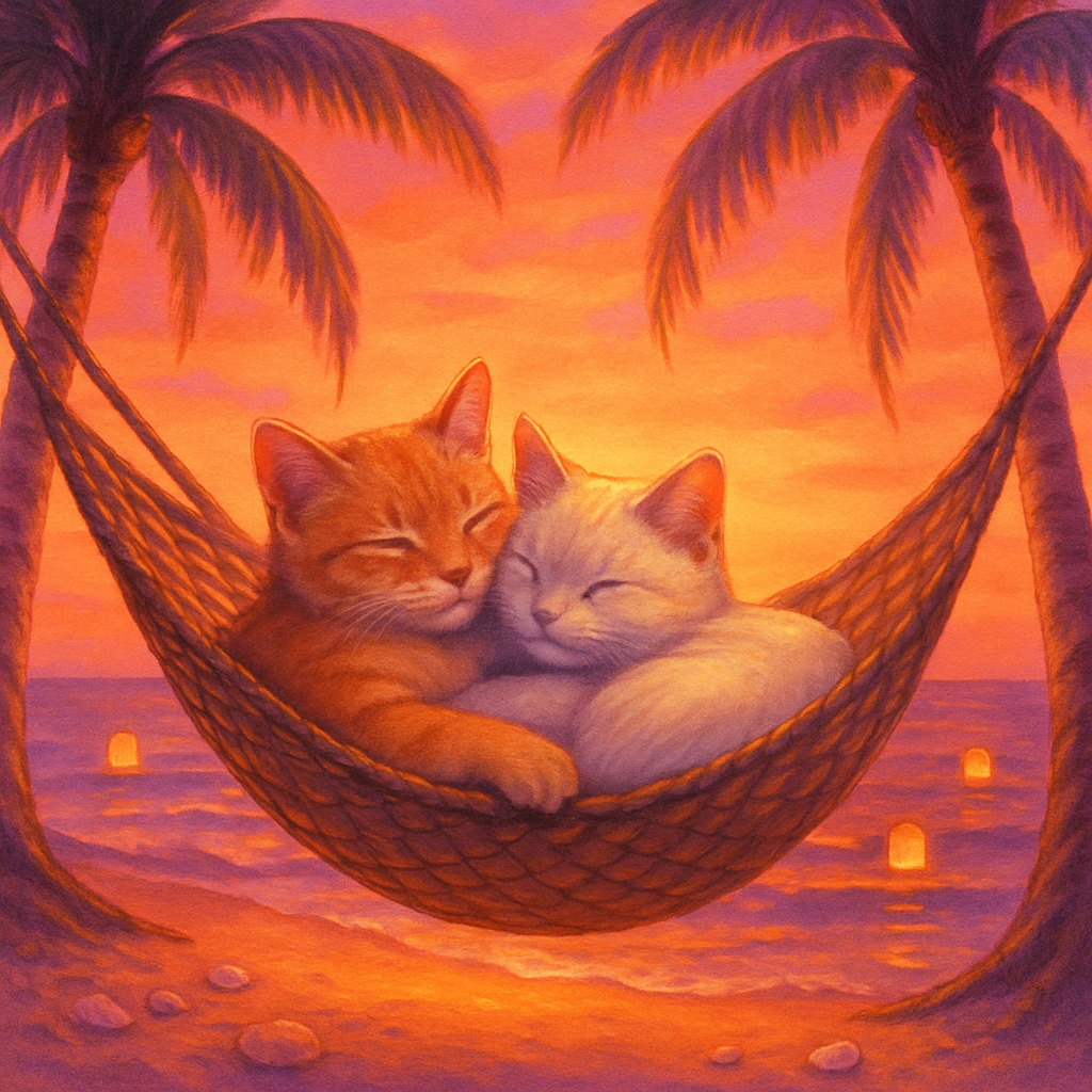 Hammock Napping Cats At Sunset Paint by diamonds art
