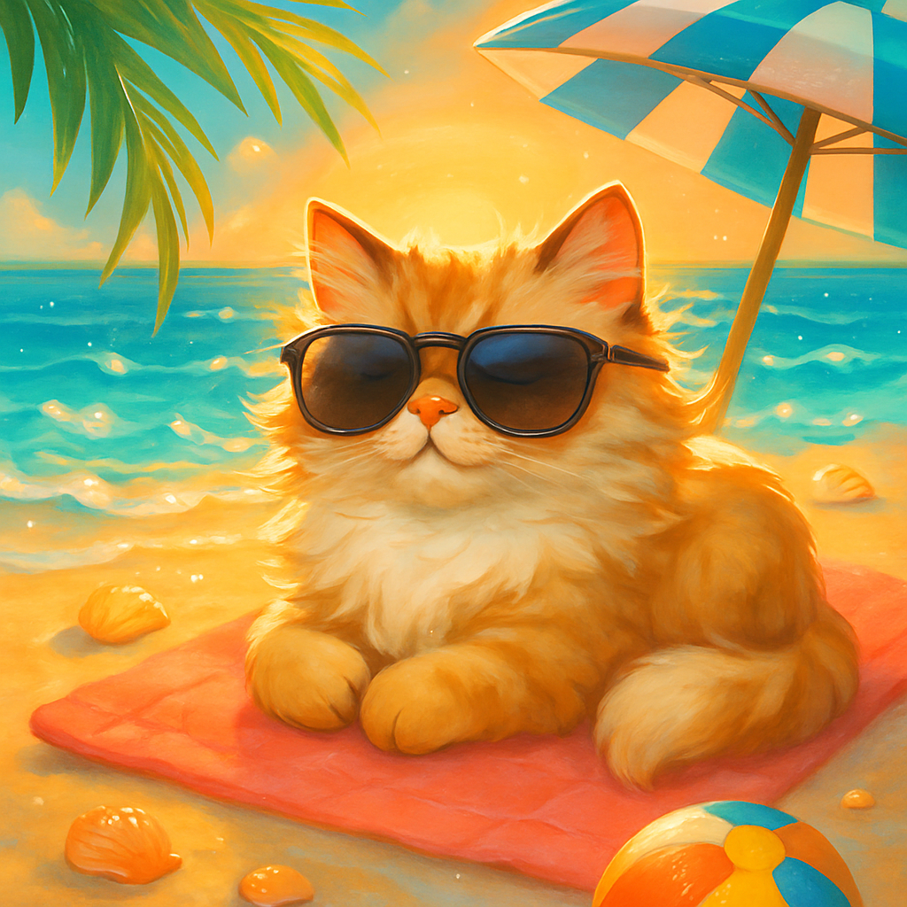 Sunbathing Cat On Coral Towel Painting by diamonds kit