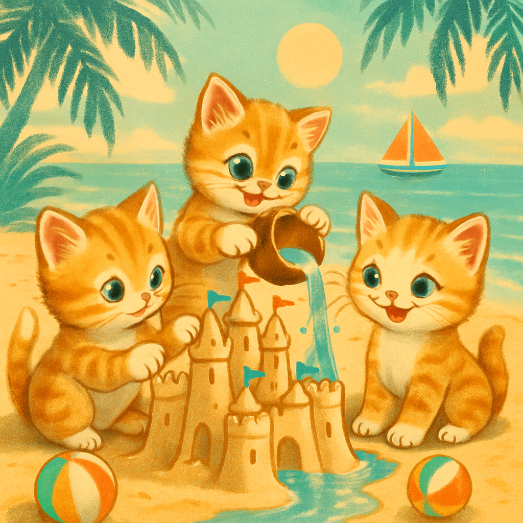 Kittens Building Sandcastle Adventure Painting by diamonds kit
