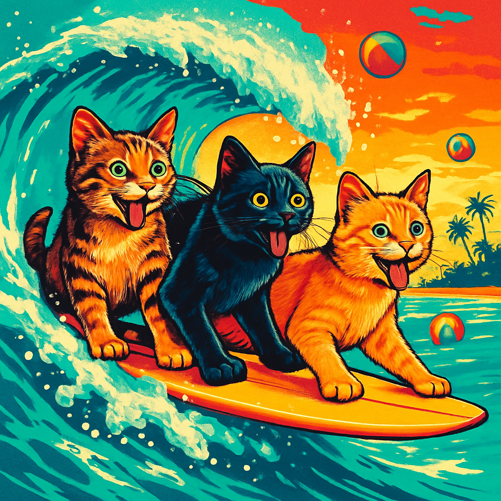 Surfboard Cats Catching Waves paint by diamond