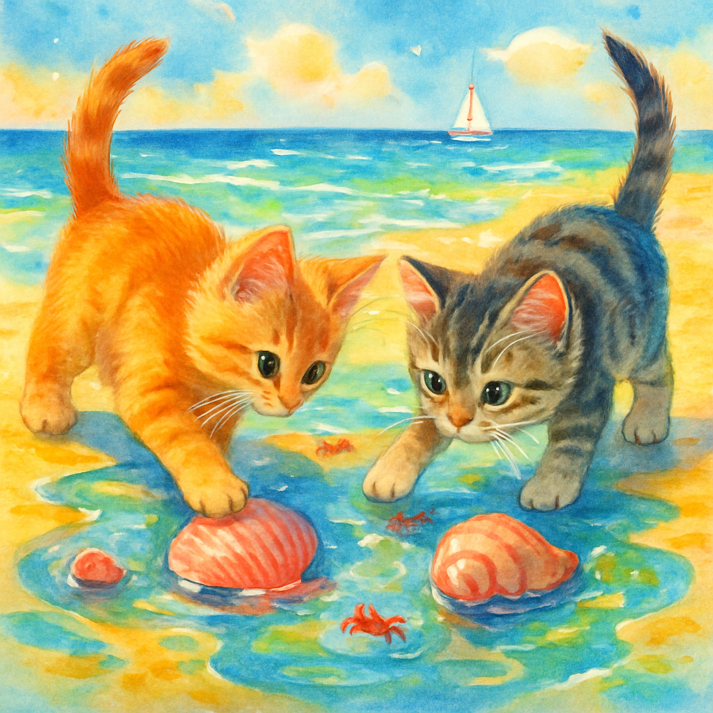 Seashell Chasing Kittens On Tide Pools Paint by diamonds kits