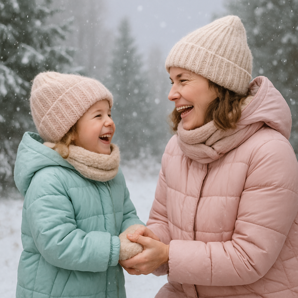 First Snowfall Joy In Mother And Child’s Embrace paint by color