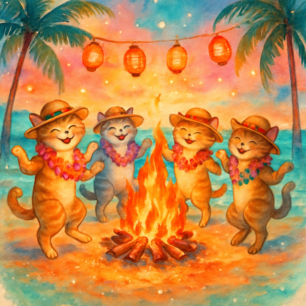 Festival Beach Cats With Lei Garland Painting by diamonds kit